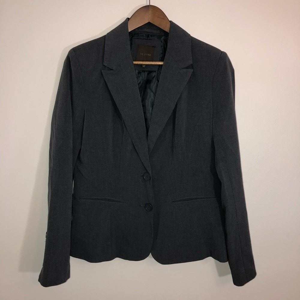 THE LIMITED Womens Size 6 Dark Grey Blazer Lined Button Front Long Sleeve Career